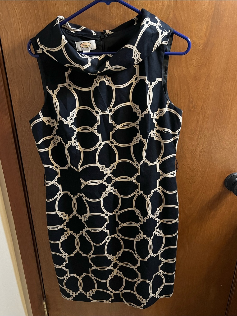 Talbots Black and Cream Sleeveless Cowl-Neck Midi Dress